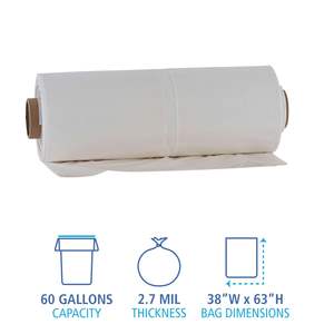 Boardwalk Industrial 60 gal Drum <b>Liners</b> Rolls 2.7 Mil 38 X 63 Clear 1 Roll of 50 Waste <b>Bins</b> - Product Image 1