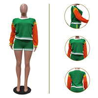 Automne 2025 à la mode tricoté deux pièces ensemble court femmes couleur bloc Patchwork chandails et Shorts tenues ensembles sportifs Streetwear