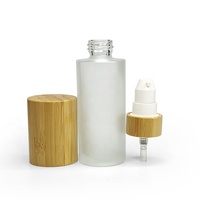 Botol Lotion Kaca Bening/Buram dengan Pompa Bambu, Ukuran Kemasan Kosmetik 30ml 50ml 60ml 100ml 120ml 1oz 2oz 4oz, Model Flat Shoulder