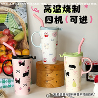 Tasse en céramique Lelyi Ins, motif dessin animé mignon, style graffiti, design créatif, esthétique riche en couleurs, pour les jeunes filles, cadeau d'affaires, grande capacité, tasse haute