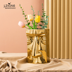 Nordique or galvanisé <span class=keywords><strong>visage</strong></span> <span class=keywords><strong>forme</strong></span> <span class=keywords><strong>Vase</strong></span> en céramique luxe maison salon meuble TV décoration pièces Art fleur <span class=keywords><strong>Vase</strong></span> - Product Image 2