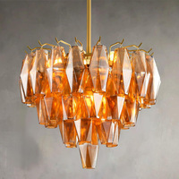 Lustre en fer et verre de style rétro américain Chenki - Luminaire suspendu LED - Longue suspension avec télécommande, intensité réglable, laiton/noir