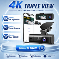 Caméra embarquée 4K à triple objectif, enregistrement avant/arrière, vision nocturne, étanche, enregistrement en boucle, détection de collision, angle de 170°, Wi-Fi, GPS