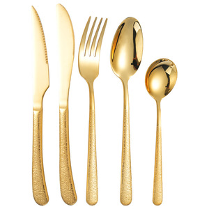 Juego de cubiertos de acero inoxidable 304 dorado con mango martillado para comedor occidental y uso en fiestas - Product Image 4