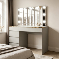 Coiffeuse moderne de luxe en panneaux de bois avec miroir, éclairage LED et tiroirs pour salon d'appartement