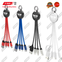 Gantungan Kunci Logo LED Dua Sisi yang Dapat Disesuaikan, Kabel USB Bercahaya 4 in 1 Tipe-C dengan Selubung Nilon untuk Kamera, Hadiah Promosi