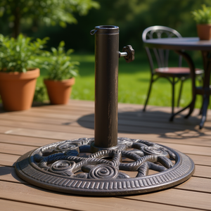 Base de parasol en fonte pour patio, ronde de 15,7 pouces, design traditionnel, mobilier d'extérieur - Product Image 2
