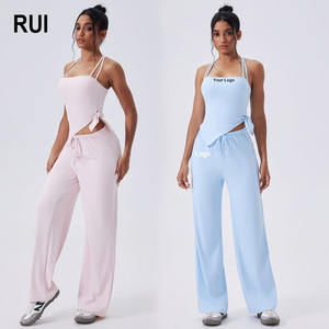 RUIQUWIN Conjunto Deportivo Personalizado de Verano 2026 para Mujer, de Secado Rápido, Transpirable, Elástico en Cuatro Direcciones, sin Costuras, con Rayas, Sujetador Deportivo y Pantalones para Correr - Product Image 1