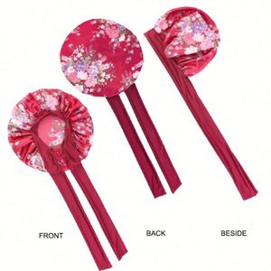 Extra Large Satin Hair Bonnet With Wrap Sleeping Bonnets With Belt Band Tails Silk <b>Tie</b> Bonnet Satin Night Cap - Product Image 4