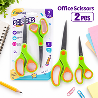 Ensemble de ciseaux de bureau 8" et 6,5" avec lame en acier inoxydable, poignée confortable, flexibles, pour l'école, la maison, l'artisanat, emballage blister, assortis