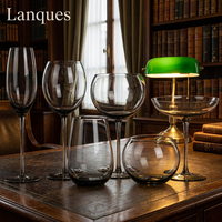 Ensemble de verres à boire en cristal soufflé à la main, sans plomb, couleur fumée, forme bulbe, de la marque Lanques, compatibles lave-vaisselle, pour flûtes à vin