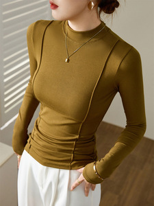 Alte elasticizzate all'ingrosso autunno nuovo collo alto e con collo alto <span class=keywords><strong>vestiti</strong></span> da <span class=keywords><strong>donna</strong></span> a <span class=keywords><strong>maniche</strong></span> <span class=keywords><strong>lunghe</strong></span> camicia da <span class=keywords><strong>donna</strong></span> top - Product Image 6