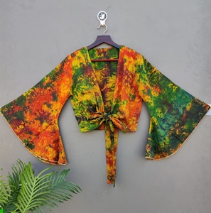 Hermosos colores Tie Front Top Mujeres Open Front Tie Up Ladies Cropped Short Top Summer Crop Top - Product Image 1