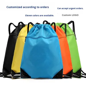 Sac à dos de sport personnalisé, couleur unie, léger, en nylon, tendance, avec cordon de serrage - Product Image 2
