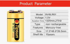 6lr61 9 в долговечная батарея 560 мАч 9 В сухая батарея Щелочная неперезаряжаемая батарея - Product Image 5