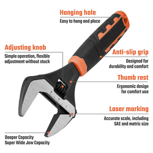Llave Inglesa Ajustable de 8 Pulgadas de Apertura Ancha, Acero CR-V, Escala Láser Dual SAE y Métrica, Agarre Ergonómico Antideslizante - Product Image 4