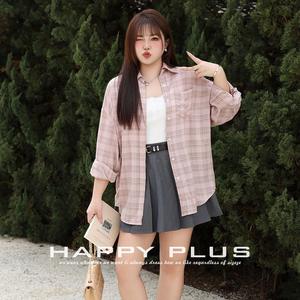 Happy Plus Chemise à carreaux pour femme, grande taille, coupe ample, col rabattu, en popeline de viscose, N8908 Rose - Product Image 5