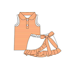 Conjunto de Falda y Vestido de Verano para Niña, Modelo GSD3662, Personalizado, hasta la Rodilla, con Estampado de Rayas Marrones, sin Mangas, Transpirable, al por Mayor - Product Image 3