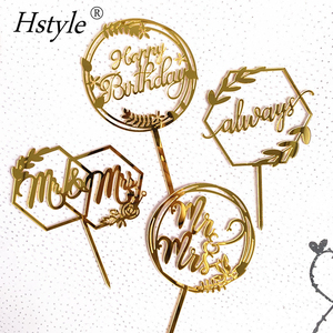 Decorazione per <span class=keywords><strong>Torta</strong></span> 'Happy Birthday' con Foglie Dorate, Topper in Acrilico 'Mr & Mrs' per Cupcake, Accessori per Torte Nuziali, Decorazioni per Feste ed Eventi PQA397 - Product Image 1