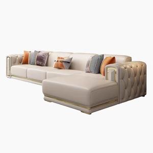 Modern Lüks Beyaz Altın Orta Yüzyıl Modern Otel Villa Oturma Odası Koltuk Takımı 1+2+<span class=keywords><strong>3</strong></span> Kişilik Özelleştirilmiş Renk Deri Köşe Koltuk - Product Image 5