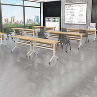 Table de formation moderne commerciale pliable et extensible avec plateau rabattable, bureau mobile à roulettes pour centre de formation, conférences et séminaires, en bois