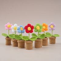 Pot Bunga Rajut Buatan Tangan Laris Manis, Hadiah Pot Bunga Crochet Bunga Matahari Mawar Tulip Daisy untuk Dekorasi Rumah