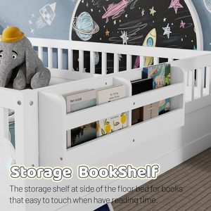 Letto Montessori Personalizzato con Sponde Alte, Struttura Letto a Terra Full Size per Bambini, Luci LED e Ripiano Portaoggetti - Product Image 5