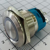Interrupteur à bouton-poussoir éclairé ZLQ25H-SWP20Z-EB12V-S avec anneau lumineux LED bleu, courant élevé, IP67, boîtier en acier inoxydable, verrouillage domestique IK10