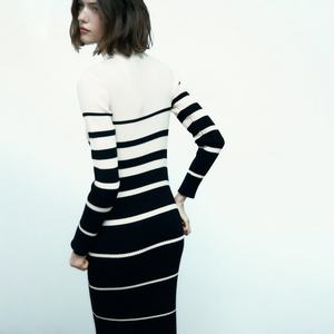 Nouveau pull élégant en tricot rayé pour femme, manches longues, robe pull en tricot pour femme - Product Image 6