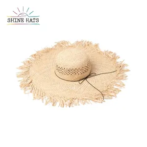 Shinehats 2024 OEM Chic Raffia Bowler Hat Sun Straw Hats Women Beach Summer Ladies Frayed Brim Sombrero with Nice pattern