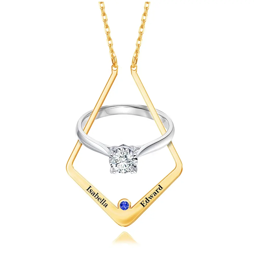 Popular wedding custom name stainless steel crystal birtstone ring holder necklace