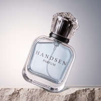 Flacon de parfum de luxe 50 ml en verre transparent carré, vide, pour homme, avec bouchon en cristal, atomiseur à fine brume, logo personnalisé, vente en gros