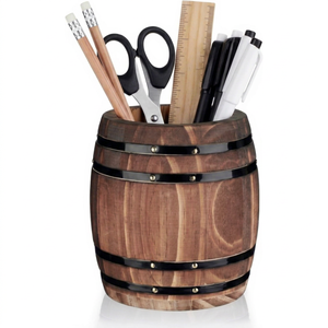 <b>Wine</b> Barrel Pen & Pencil Holders Accessories Wooden Desktop Pencil Holder <b>Containers</b> Farmhouse Stationery Organizer Stand - Product Image 1