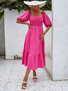Vestido MIDI informal de verano con cuello cuadrado informal para mujer, vestido largo bohemio holgado a la moda para mujer, ropa para mujer - Product Image 2