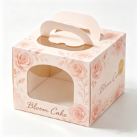 Boîte à gâteau jetable en carton rose aquarelle avec poignée fenêtre, impression intégrale personnalisée, forme personnalisable