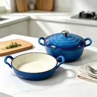 Ensemble de casseroles en fonte 2 pièces antiadhésives, compatibles four, poêles émaillées, pour cuisinières à induction et à gaz