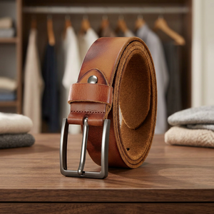 Ceinture décontractée en cuir véritable, en peau de vache, couleur unie, boucle ardillon rectangulaire en fer, durable, moulage monobloc, ceinture pour homme - Product Image 3