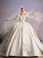 Robe de soirée moderne en satin, style princesse royale, avec fleurs 3D, dentelle, cristaux, longueur ras du sol, pour mariage ou bal