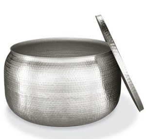 Aluminium Round Hammered Brass Drum <b>Side</b> <b>Table</b> and Coffee <b>Table</b> Container Lid Removable for Bedroom Living Room Contemporary - Product Image 2