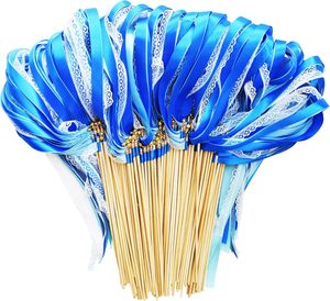 Baguettes de <span class=keywords><strong>mariage</strong></span> en dentelle bleue avec rubans et clochettes, baguettes de fée en soie, rubans de sortie de <span class=keywords><strong>mariage</strong></span> pour événements festifs - Product Image 1