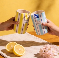 Mug en céramique rayé fait main sur mesure, 15 oz, tasse à café en céramique, tasse à emporter