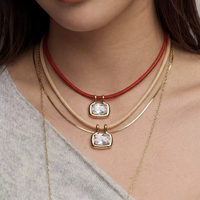 Collier ras du cou en acier inoxydable tressé avec pendentif rectangulaire en or et zircon cubique, délicat pour femme, idéal comme cadeau
