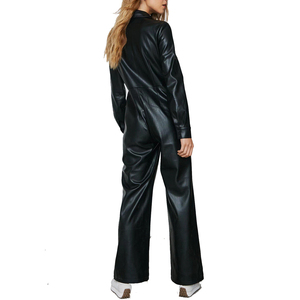 Tute e Body Sexy alla Moda, <span class=keywords><strong>Tuta</strong></span> Nera in Ecopelle con <span class=keywords><strong>Pantaloni</strong></span> Larghi per Donna - Product Image 3
