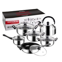 Ensemble de casseroles et poêles de cuisine modernes, antiadhésives, en acier inoxydable, 12 pièces, ensemble de cuisine avec boîte de couleur pour la maison et le camping