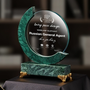 ADL K9 Cristal Mármol Blanco Jade Piedra Base de madera Trofeo y Premios con artesanías de cristal deportivo de alta calidad - Product Image 4