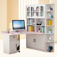 Bureau d'angle combiné avec bibliothèque, bureau d'étude en bois massif, bureau d'ordinateur avec tiroir latéral, table d'apprentissage simple pour la chambre à coucher