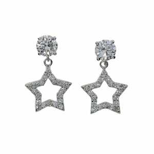 0.80 Ct Diamond <b>Earrings</b>, 14Kt Gold Lab Grown Diamond <b>Earrings</b>, Open Star Diamond Dangle Stud <b>Earrings</b> - Product Image 3