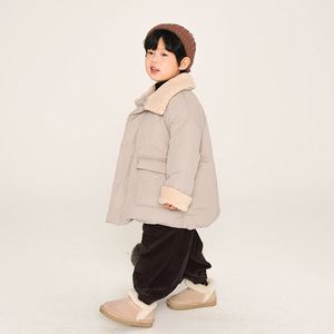 Veste à capuche mi-longue pour garçons, <span class=keywords><strong>hiver</strong></span>, épaisse, patchwork, col à revers, boutonnée, en nylon teint, duvet de canard blanc - Product Image 4