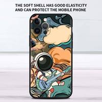 Coque de Téléphone en TPU Souple Motif Dessin Animé Mignons Astronautes et Lune pour iPhone 11 12 13 14 15 16 17 Pro Max Plus