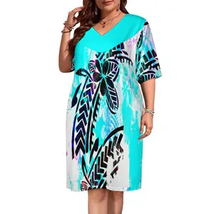 Factory Outlet High Quality Mumu Style Women Large Size 5XL Dresses Custom Adult V-neck Loose Short-sleeved Dress For Girl